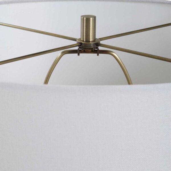 Table Lamp, Off White Linen Shade, 27 Inch Olive Green Ribbed Ceramic