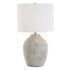 Table Lamp, Round Linen Shade, 24 Inch Distressed White Ceramic Body