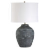 Table Lamp, Off White Linen Shade, Weathered Black Urn Body, 24 Inch