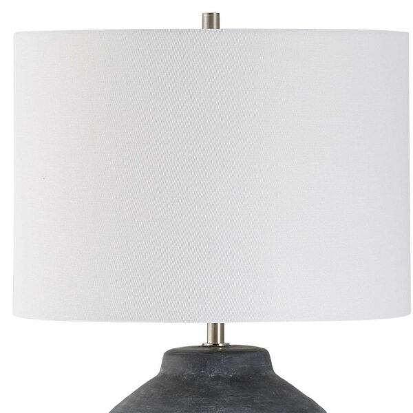 Table Lamp, Off White Linen Shade, Weathered Black Urn Body, 24 Inch