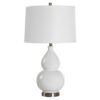 Roe Table Lamp, White Linen Shade, White Gourd Ceramic Body, 26 Inch