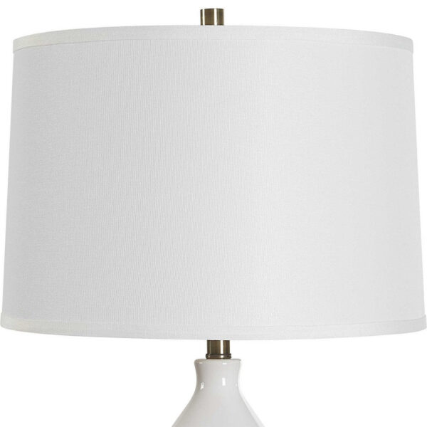 Roe Table Lamp, White Linen Shade, White Gourd Ceramic Body, 26 Inch