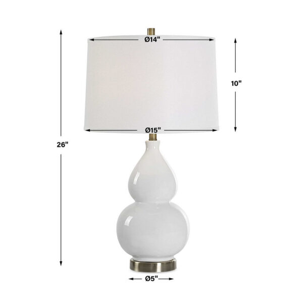 Roe Table Lamp, White Linen Shade, White Gourd Ceramic Body, 26 Inch