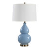 Roe Table Lamp, White Linen Shade, Blue Gourd Ceramic Body, 26 Inch