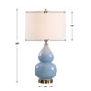 Roe Table Lamp, White Linen Shade, Blue Gourd Ceramic Body, 26 Inch