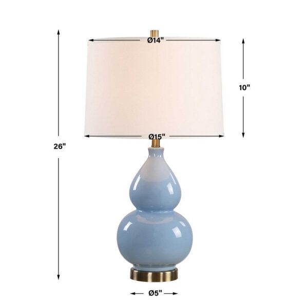Roe Table Lamp, White Linen Shade, Blue Gourd Ceramic Body, 26 Inch