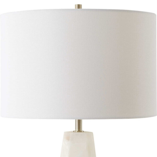 Accent Table Lamp, Cream Marble Base, Off White Linen Shade, 23 Inch