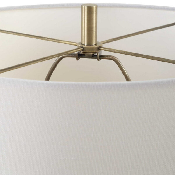 Accent Table Lamp, Cream Marble Base, Off White Linen Shade, 23 Inch