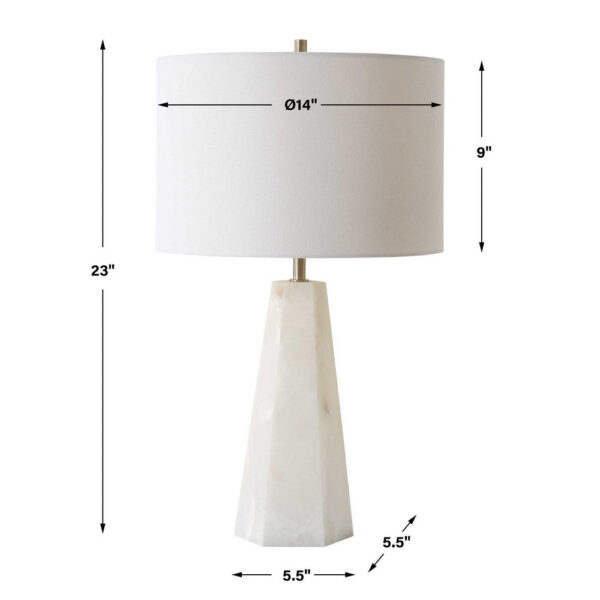 Accent Table Lamp, Cream Marble Base, Off White Linen Shade, 23 Inch