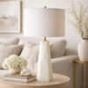Accent Table Lamp, Cream Marble Base, Off White Linen Shade, 23 Inch