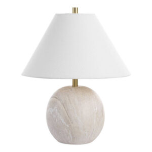 Table Lamp, Water Marble Ceramic and White Linen Shade, 17 Inch
