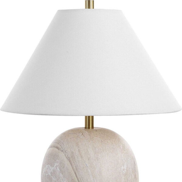 Table Lamp, Water Marble Ceramic and White Linen Shade, 17 Inch