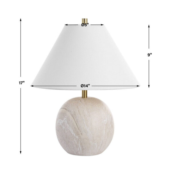 Table Lamp, Water Marble Ceramic and White Linen Shade, 17 Inch