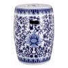 11 Inch Garden Stool, Ceramic Drum Shape, Blue, White Floral Pattern