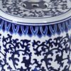 11 Inch Garden Stool, Ceramic Drum Shape, Blue, White Floral Pattern