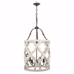 Joliette 4 Light Wood Chandelier, White