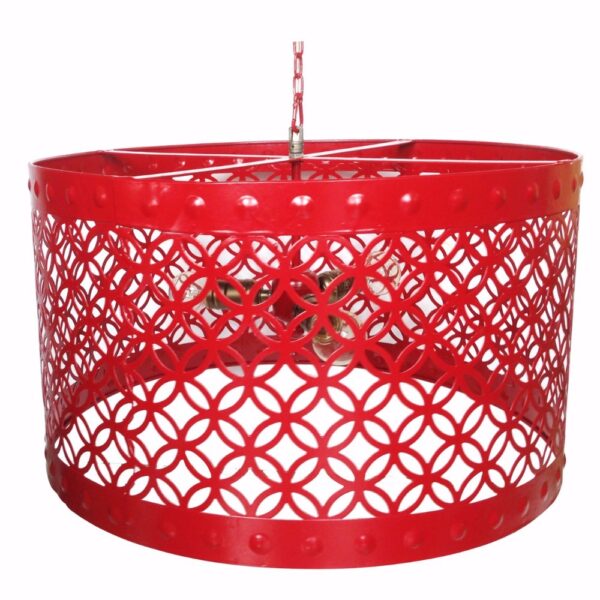 Beautiful Circular Cutout Metal Chandelier, Red