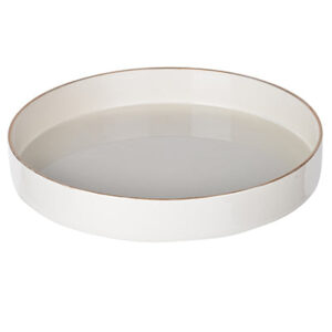 Mimosa Plastic Round Tray, Gold Accented Trims, Glossy White