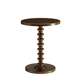 17 Inch Round Wood Side Table, Turned Support, Walnut Brown