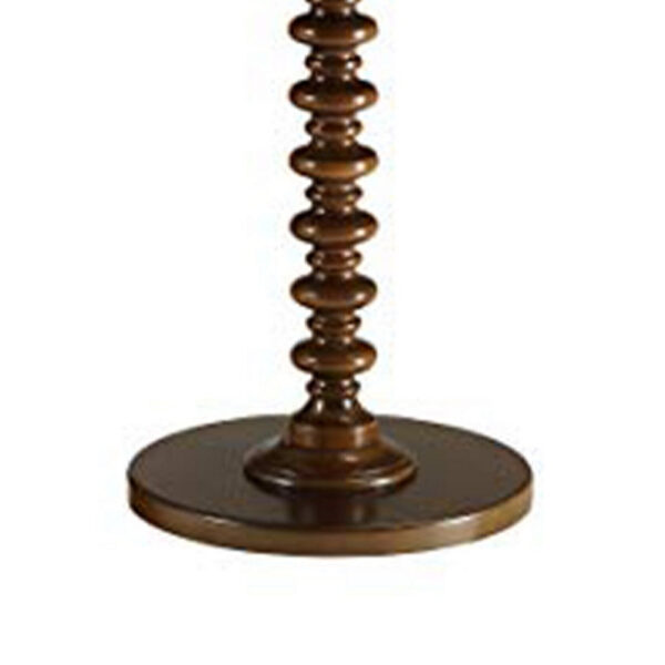 17 Inch Round Wood Side Table, Turned Support, Walnut Brown