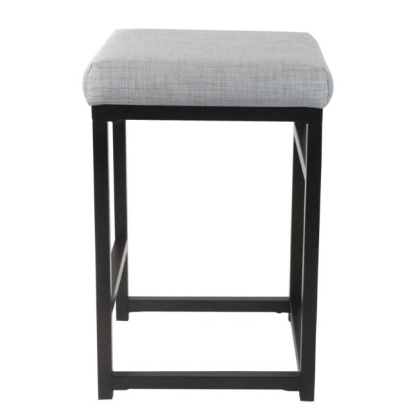 Open Back Metal Counter Stool with Fabric Upholstered Padded Seat, Gray and Black