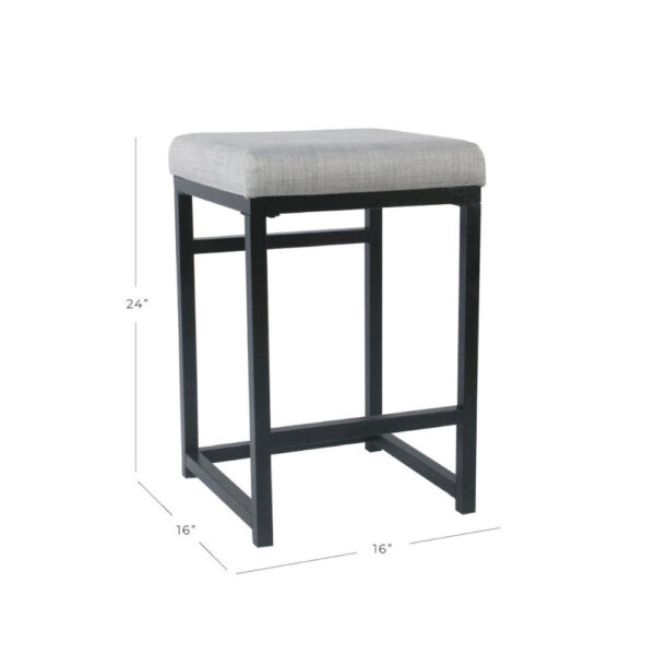 Open Back Metal Counter Stool with Fabric Upholstered Padded Seat, Gray and Black