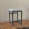 Open Back Metal Counter Stool with Fabric Upholstered Padded Seat, Gray and Black