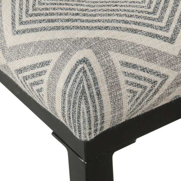 Metal Counter Stool with Geometric Pattern Fabric Upholstered Seat, Gray and Black