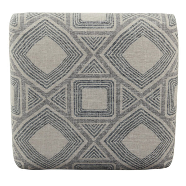 Metal Counter Stool with Geometric Pattern Fabric Upholstered Seat, Gray and Black