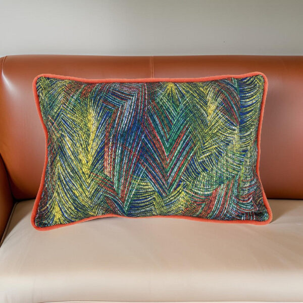 20 X 14 Inch Fabric Pillow with Abstract Art Details, Multicolor