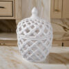 Decorative Ceramic Lidded Jar with Cut Out Texture, Large, White