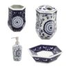 Elegantly Crafted Bath Accessories, Set of 4, Blue and White