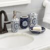 Elegantly Crafted Bath Accessories, Set of 4, Blue and White