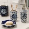 Elegantly Crafted Bath Accessories, Set of 4, Blue and White
