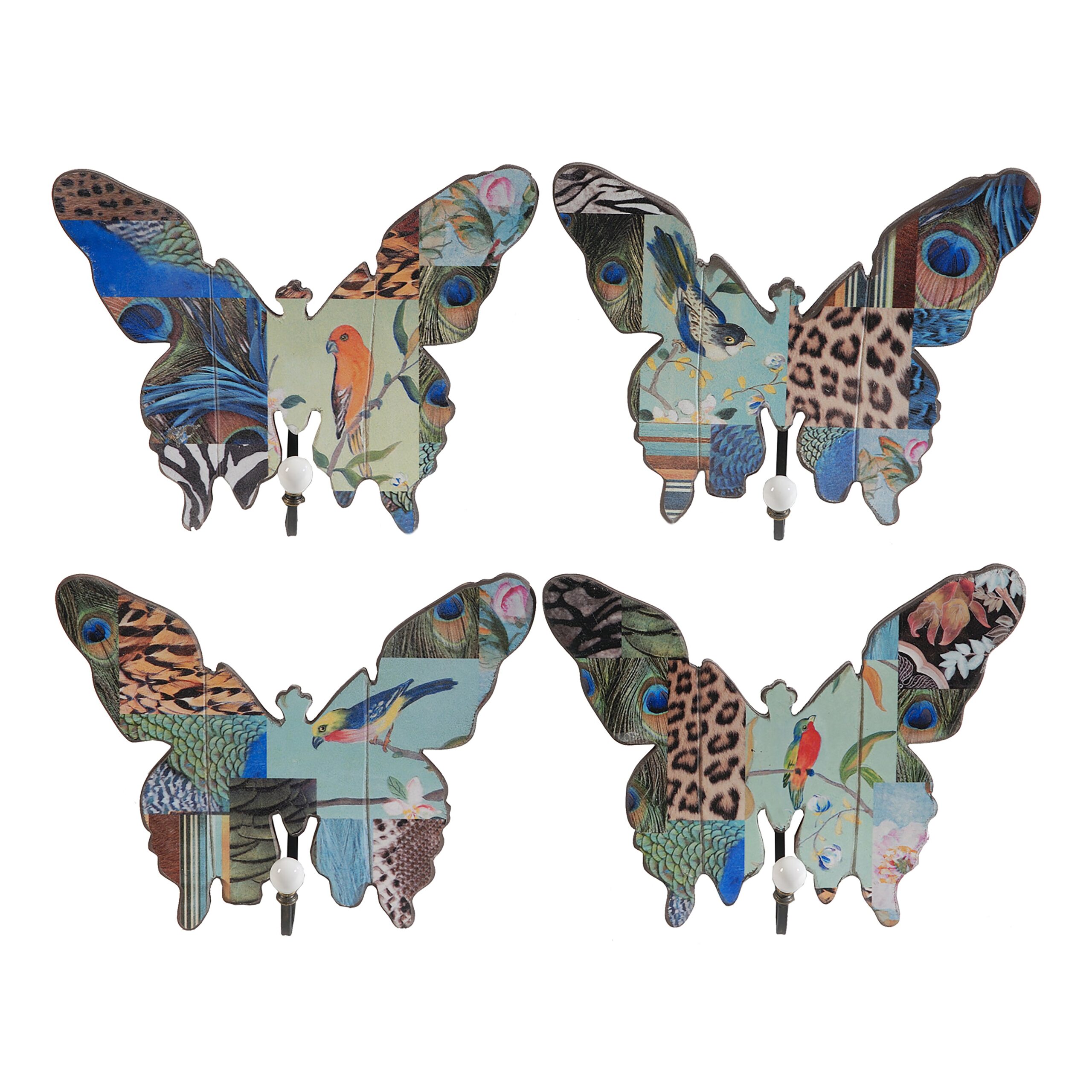 Butterfly Wall Decor with Exotic Animal Print, Set of 4, Multicolor