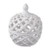 Decorative Ceramic Lidded Jar with Flower Motif Exterior, Small, White