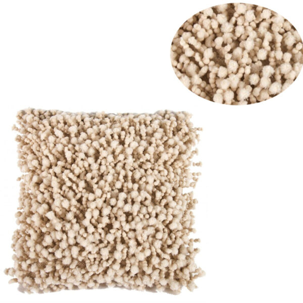 Fabric Accent Pillow with Shaggy Details, Cream