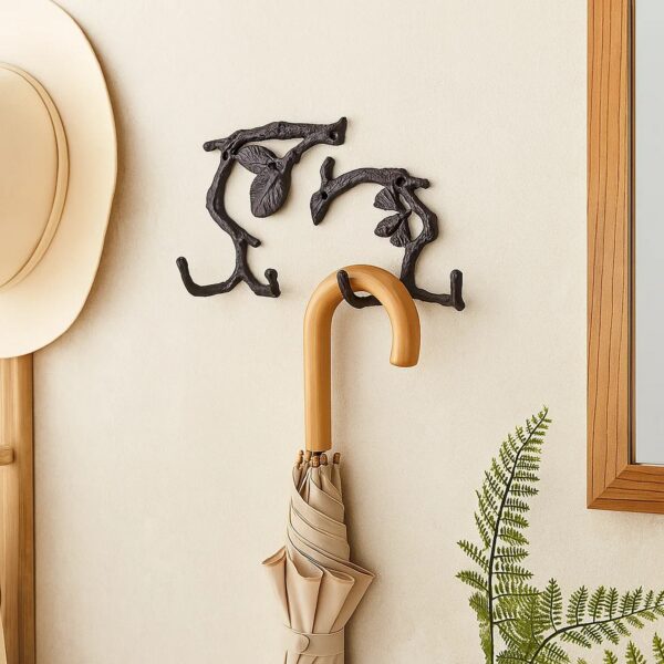 Wood Branch Look Wall Hooks with Key Hole Hanging, Black, Set of 2