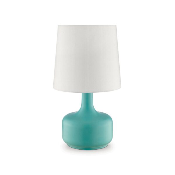 Metal Pot Belly Base Table Lamp with 3 Way Touch Light, White and Sky Blue