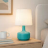 Metal Pot Belly Base Table Lamp with 3 Way Touch Light, White and Sky Blue