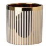 Ceramic Cylindrical Planter with Strips Pattern, White and Gold