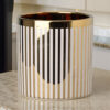 Ceramic Cylindrical Planter with Strips Pattern, White and Gold