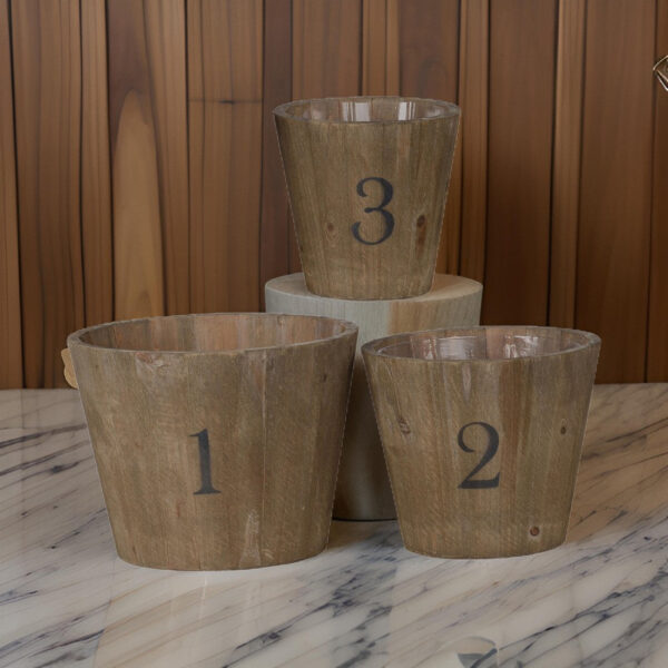 Wooden Planter with Round Base and Assorted Sizes, Set of 3, Brown