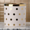 Ceramic Cylindrical Planter with Polka Dots Pattern, White and Gold