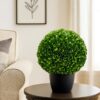 Faux Boxwood Plastic Topiary Ball for Decoration, Green