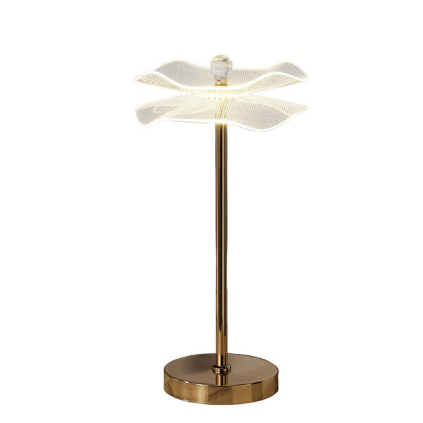 Accent Table Lamp, LED, Lotus Shape Acrylic, Copper, Gold, 18 Inch