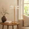 Accent Table Lamp, LED, Lotus Shape Acrylic, Copper, Gold, 18 Inch