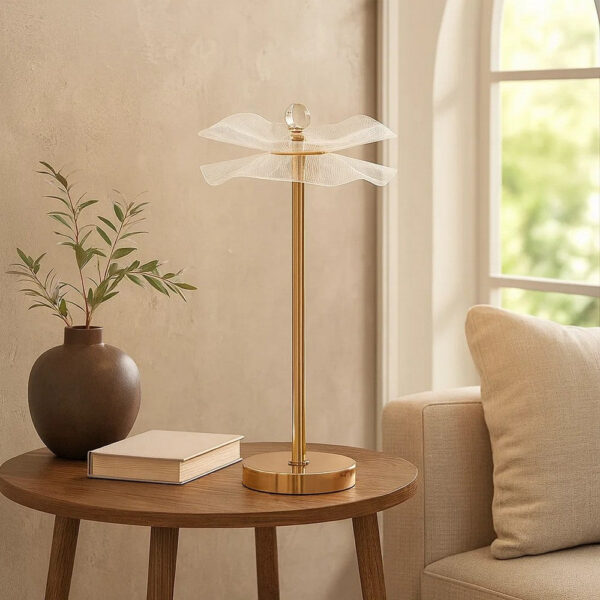 Accent Table Lamp, LED, Lotus Shape Acrylic, Copper, Gold, 18 Inch