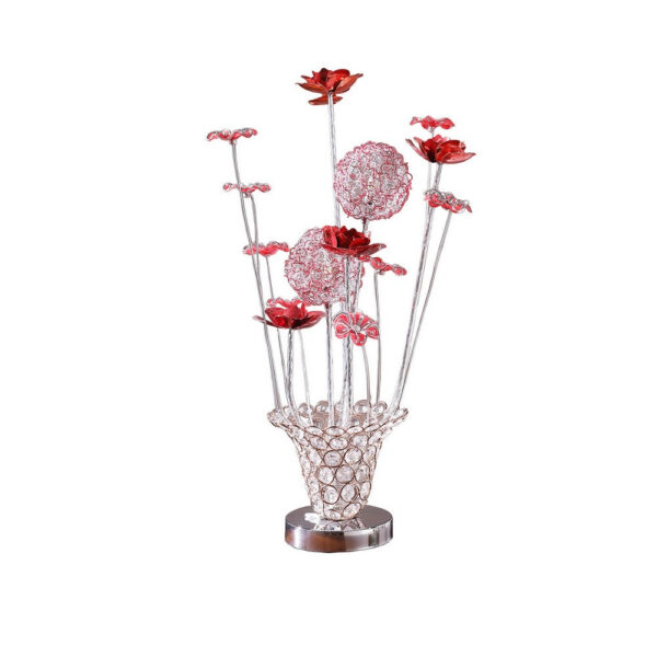 Accent Table Lamp, LED, Red Roses Trumpet Crystal Vase, Chrome 21 Inch
