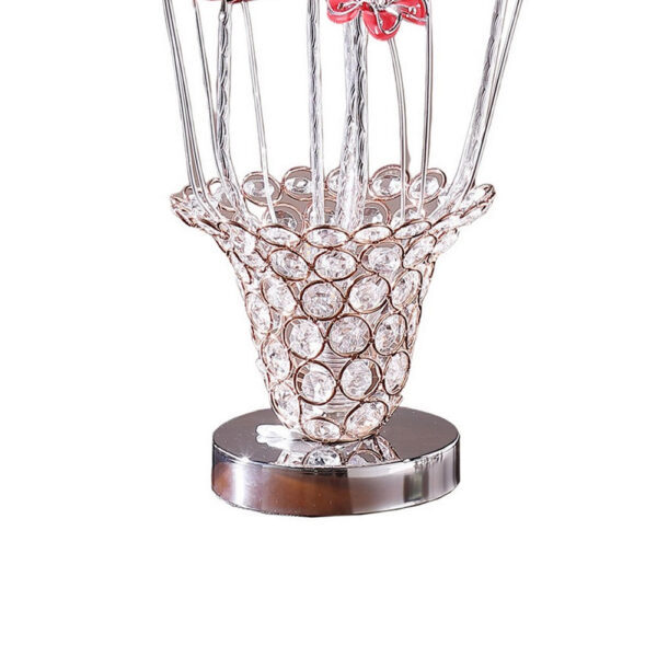 Accent Table Lamp, LED, Red Roses Trumpet Crystal Vase, Chrome 21 Inch